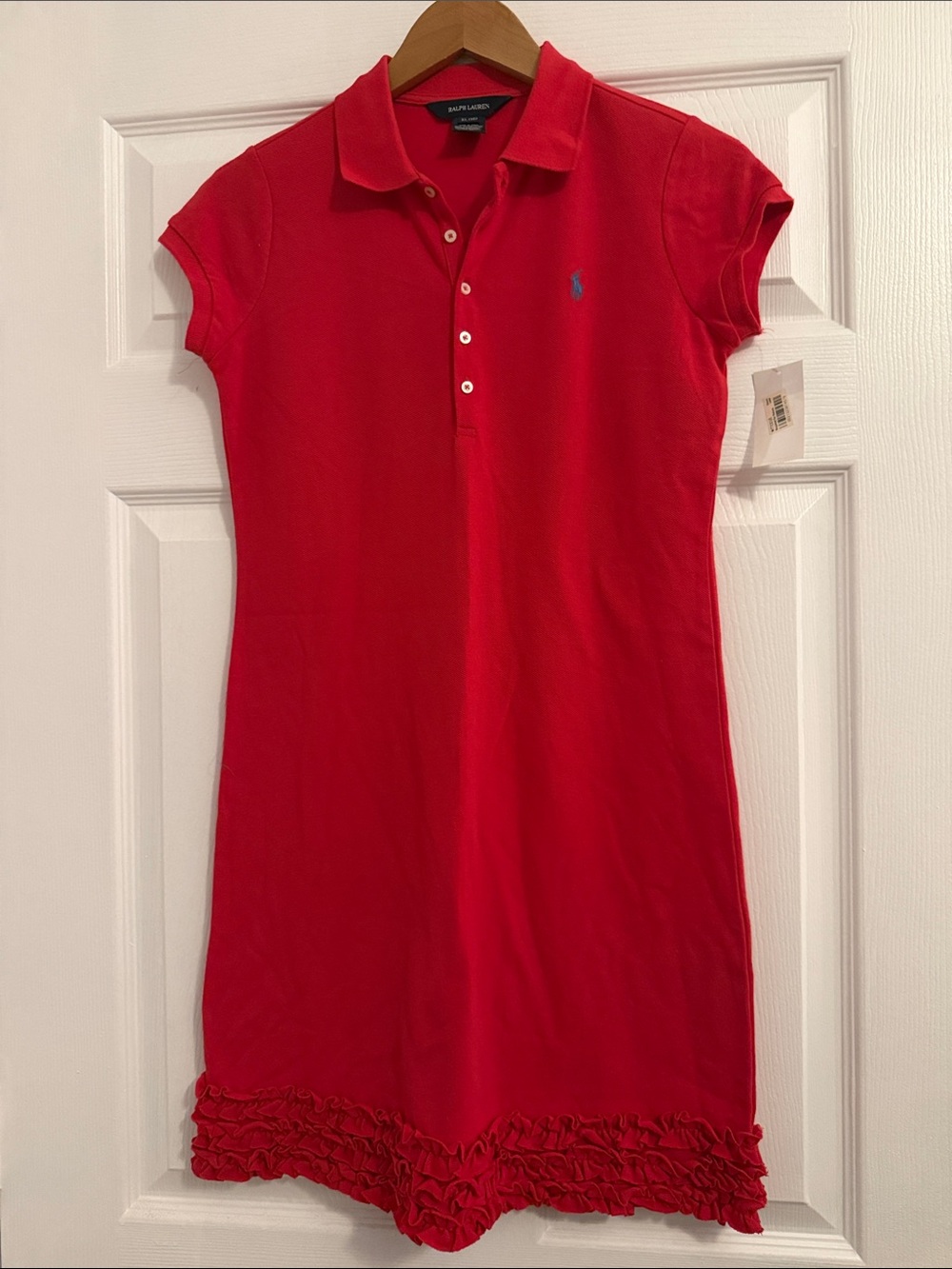 Ralph Lauren Girls Red Polo Dress with Ruffle Trim